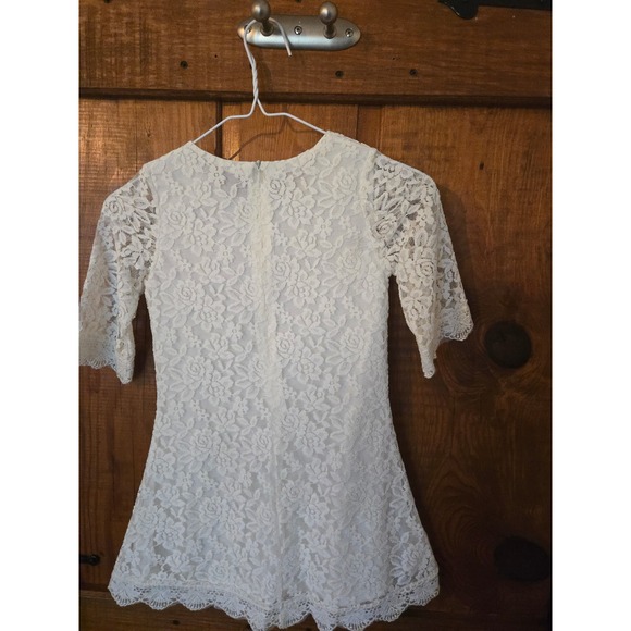 Girls White Floral Lace A-Line Special Occasion Dress Size 130 3/4 Sleeve - 7/8 - Picture 3 of 7